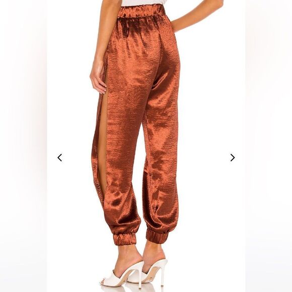 Lovers & Friends Tristan Jogger Satin Side Slit Pants Rust Terracotta Brown NWT - Picture 5 of 15